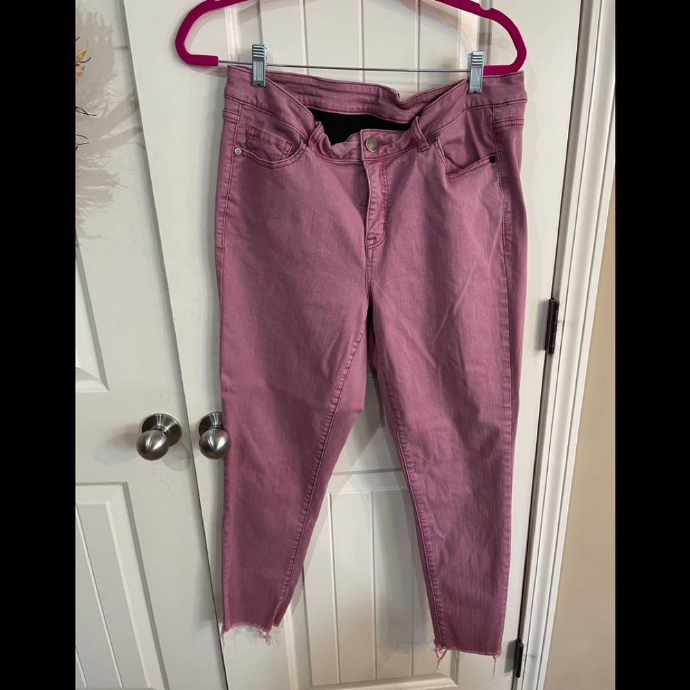 Mauve raspberry colored skinny jeans
